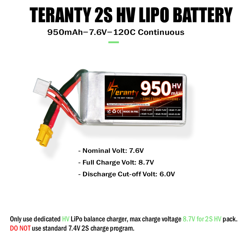 Teranty 2S HV 7.6V 950mAh 120C - đánh giá và giá Drone Racing Charger